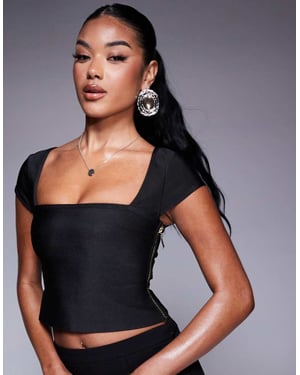 ASOS DESIGN bandage cap sleeve square neck top in black