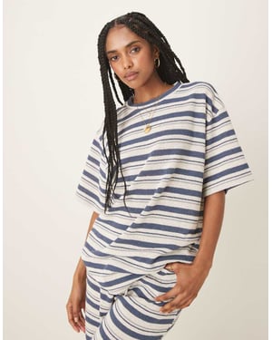 ASOS DESIGN oversized t-shirt co-ord in knitted navy stripe