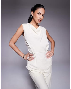 ASOS DESIGN tailored draped sleeveless cowl neck linen look top co-ord in buttermilk