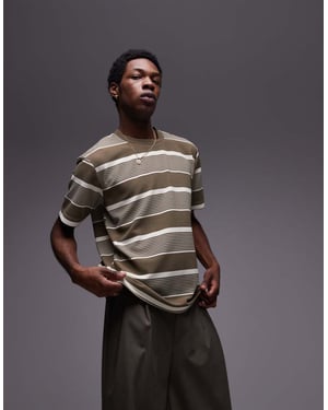 Topman premium relaxed fit stripe t-shirt in khaki