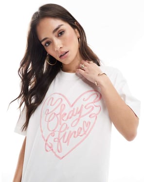 Cotton On premium boxy tee with okay fine graphic in white and pink
