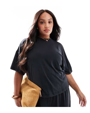 Pieces Curve slinky super soft boxy t-shirt co-ord in black