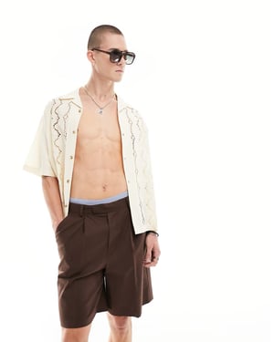 ASOS DESIGN smarta bermudashorts i linneblandning i brunt