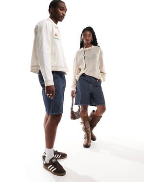 COLLUSION unisex pull on shorts in blue ticking stripe