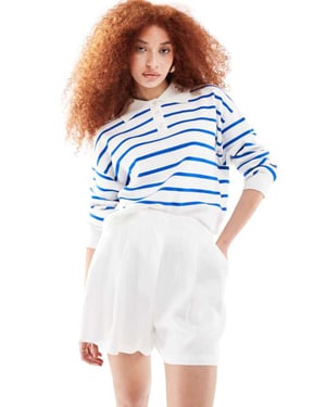 ASOS DESIGN högmidjade shorts med sömdetaljer i linne i vitt