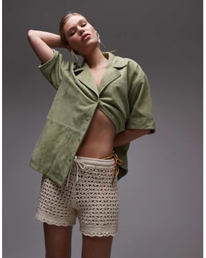 Topshop knitted stitchy shorts in stone