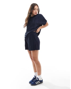 Vero Moda plisse short co-ord in navy