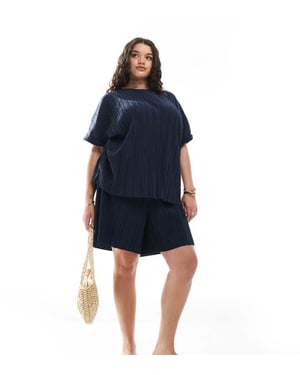 Vero Moda Curve plisse short co-ord in navy