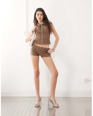 Motel jarelia studded micro short co-ord in brown