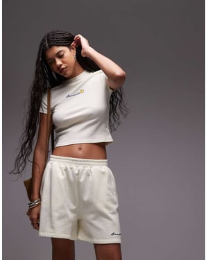 Topshop embroidered limonata jogger shorts in ecru