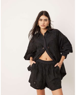 ASOS EDITION broderad cut work boxiga shorts set i svart