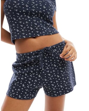 ASOS DESIGN strukturerad kort co-ord i marinblått mönster