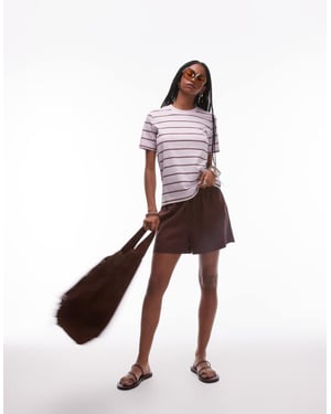 Topshop high rise drawcord linen shorts in chocolate