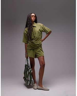 Topshop stripe towelling shorts co-ord in green