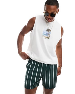 Hollister 5-tum randiga badshorts i mörkgrön