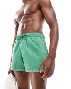 ASOS DESIGN badshorts i kort längd i grön med kantdetalj