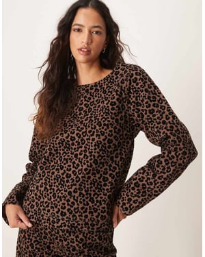 ASOS DESIGN mjukt denim långärmad topp i mörk leopardmönster
