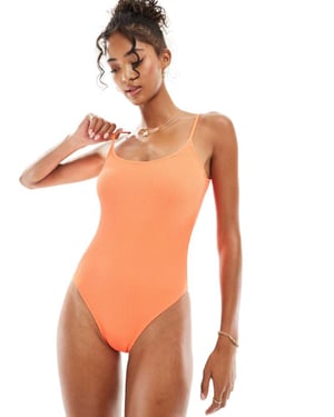 Cotton On tunn rem low scoop baddräkt i orange krinklad