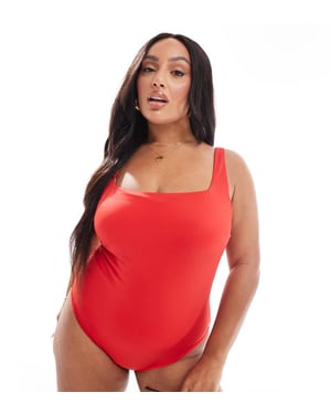 ASOS DESIGN Curve hämnd skulpterande baddräkt i röd