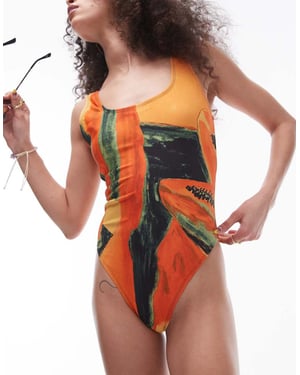Topshop scoop baddräkt i orange papaya-mönster