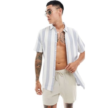ASOS DESIGN regular skjorta i blå våffelväv med rand