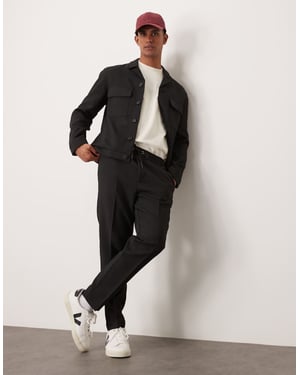 ASOS DESIGN tapered smart co-ord pull on trousers in black rib