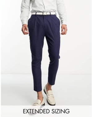 ASOS DESIGN smart tapered linen mix trousers in navy