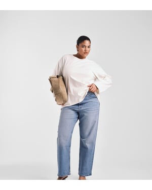 ASOS DESIGN Curve comfort stretch straight leg jeans in light mid blue