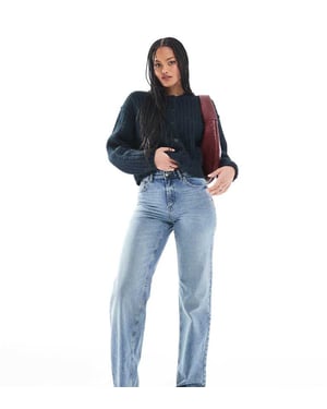 ONLY Tall Ella mid waist straight fit jeans in mid blue