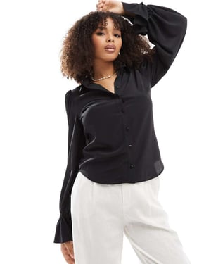ASOS DESIGN volymärmad mjuk skjorta med volangärmar i svart