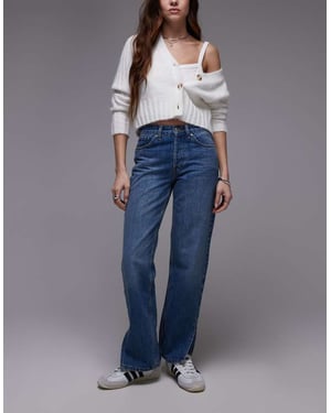 Topshop Runway mid rise straight jean with side split in mid blue