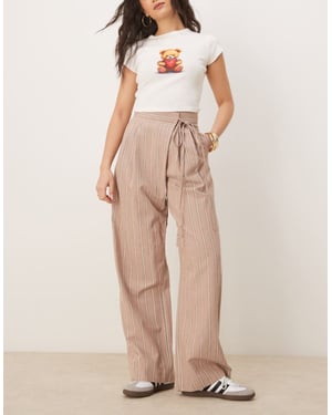 ASOS DESIGN tailored wrap tie trousers with linen in mink stripe