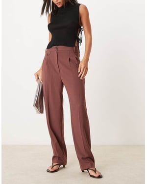 ASOS DESIGN tab detail straight leg tailored trouser in burgundy