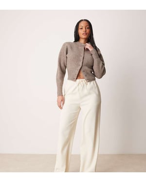 ASOS DESIGN Tall linen look tailored tie waist pull on trousers in buttermilk