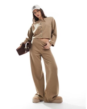 Miss Selfridge soft rib wide leg trouser in beige