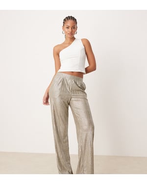 JDY Tall ribbed wide leg trousers in silver