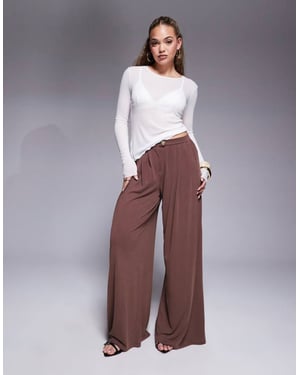 ASOS DESIGN super wide leg modal trouser with pleat detail in chocolate
