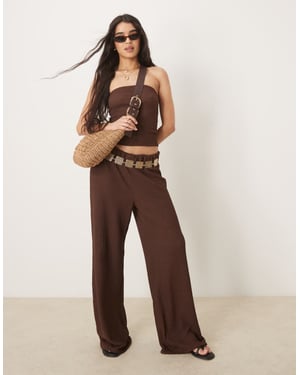ASOS DESIGN textured wide leg trouser co-ord in chocolate