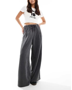 ASOS DESIGN cord wide leg pull on trouser in grey