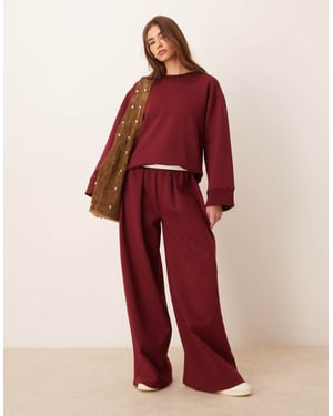 ASOS DESIGN interlock super wide leg trouser in burgundy co-ord