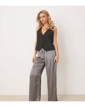 JDY Petite wide leg metallic trousers in silver