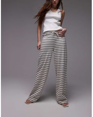 Topshop drawcord stripe wide leg trousers in ecru