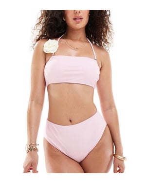 In The Style exklusiv cami med kontrasterande korsett-detalj bikiniöverdel i babyrosa