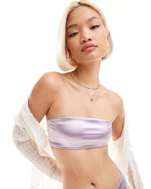 Monki mixa och matcha bandeau-bikiniöverdel i metallisk lila