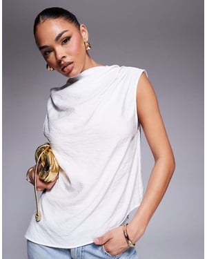 ASOS DESIGN drapey asymmetric sleeveless top in cream