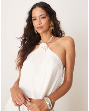 YAS halter neck corsage detail top co-ord in gardenia white
