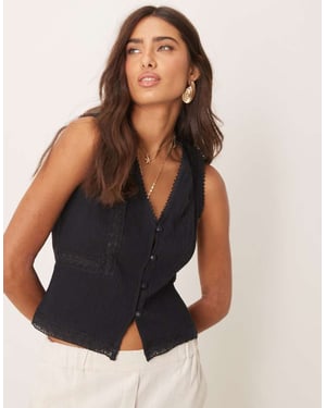 ASOS DESIGN lace trim waistcoat in black