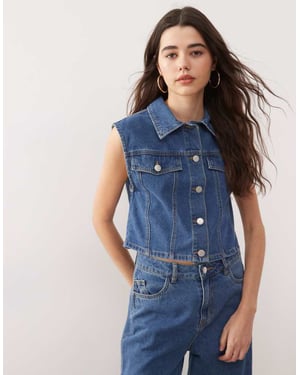 Noisy May denim waistcoat co-ord in mid blue
