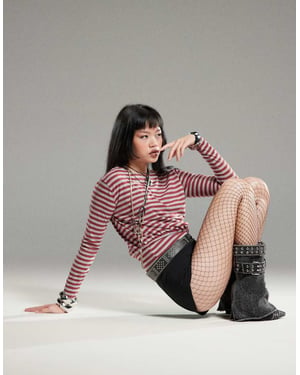 Motel Zahir long sleeve stripe top in burgundy grey