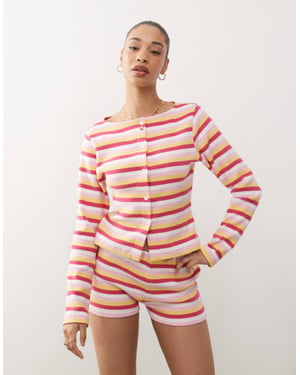 Reclaimed Vintage long sleeve button through top in multi stripe co ord